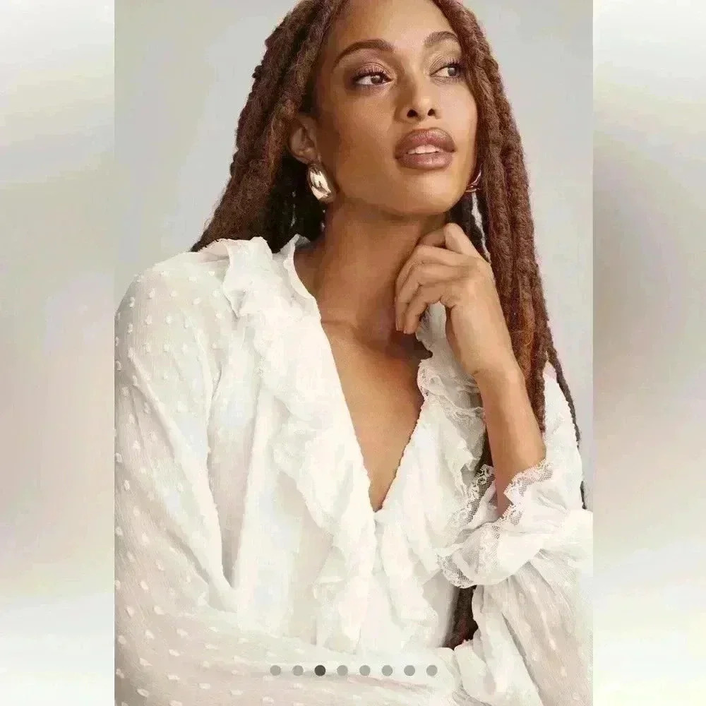 By Anthropologie Long-Sleeve V-Neck
Ruffled Tunic Dress Size Small - Picture 3 of 13